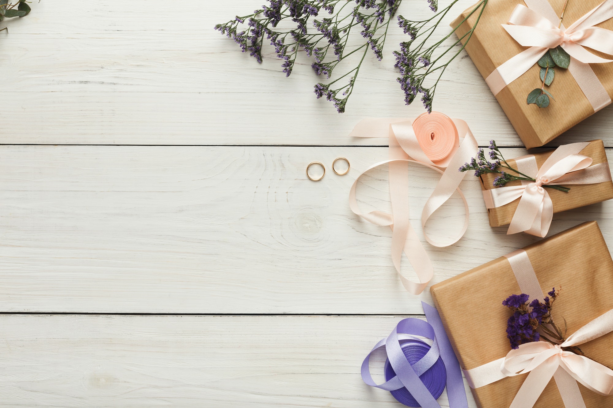 Wedding present boxes on white background